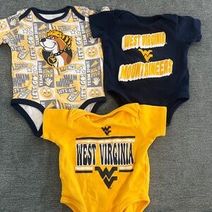 Bundle of 3 West Virginia Mountaineer Baby onesie bodysuit - WVU - 0-3 Month